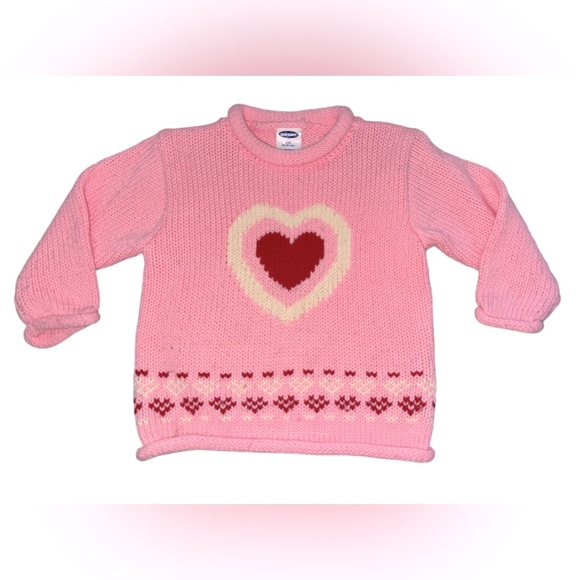 Old Navy Pink Chunky Red heart long sleeve sweater SIZE 2T 24-30 Months Vintage - Picture 1 of 6